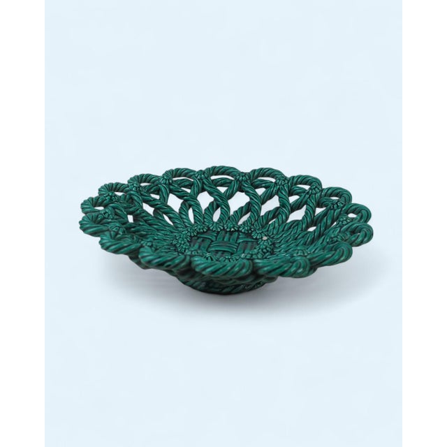 Vintage Green Ceramic Lace Bowl from Vallauris, 1950s For Sale - Image 6 of 12