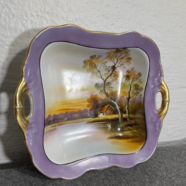 Antique Noritake Hand Painted Porcelain Handled Trinket/Serving Bowl For Sale - Image 9 of 9