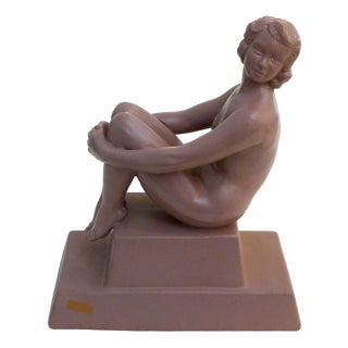 Art Deco Terracotta Sculpture of a Nude Bathing Woman, 1920s For Sale