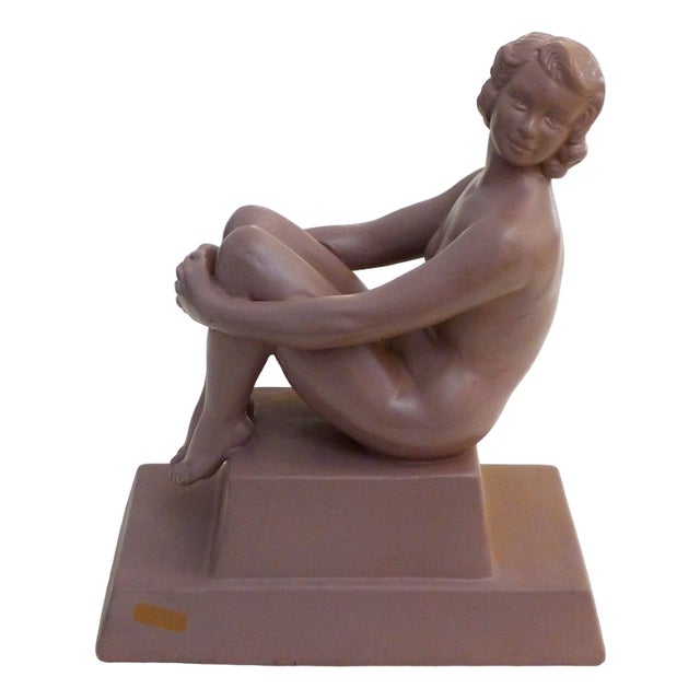 Art Deco Terracotta Sculpture of a Nude Bathing Woman, 1920s For Sale