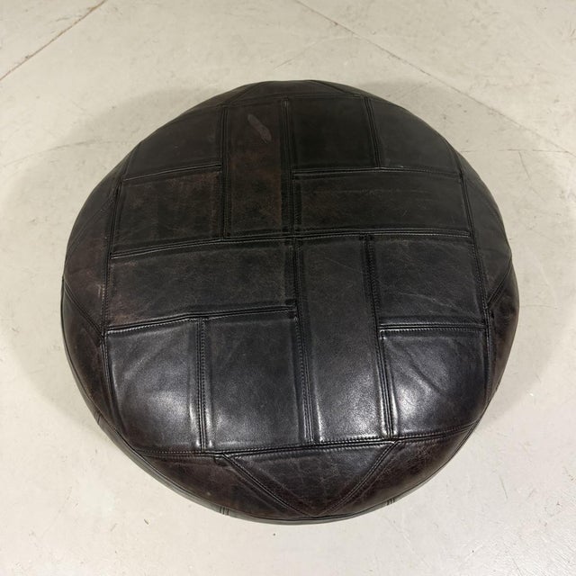 Brown Black Patchwork Leather Pouf from De Sede, 1970s For Sale - Image 8 of 9