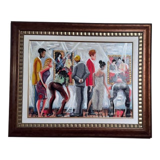 Contemporary Glynn Marcus “Spectators at the Tarkay Exhibit” Giclee on Canvas With Hand Embellishment and Bas Relief Signed For Sale