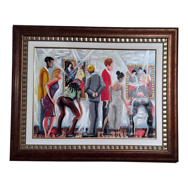 Contemporary Glynn Marcus “Spectators at the Tarkay Exhibit” Giclee on Canvas With Hand Embellishment and Bas Relief Signed For Sale