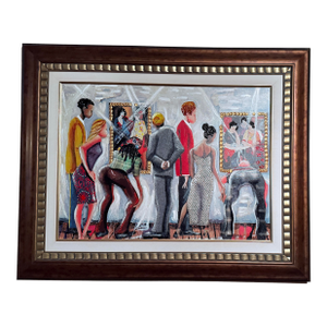 Contemporary Glynn Marcus “Spectators at the Tarkay Exhibit” Giclee on Canvas With Hand Embellishment and Bas Relief Signed
