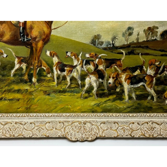 British Oil Painting Red Coat Huntsman With Hound Dogs Fernie Hunt by John Theodore Kenney 1957, Fra For Sale - Image 10 of 12