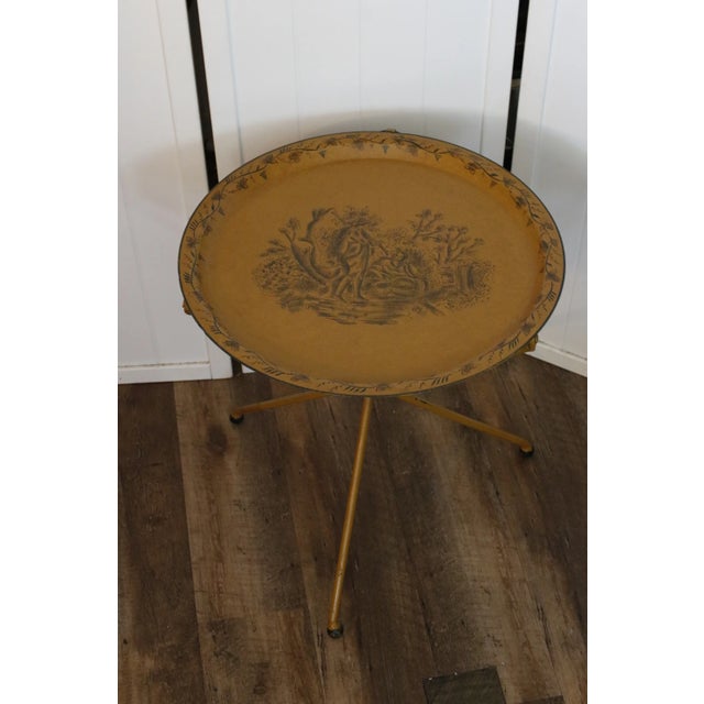 Mid-Century Italian Tole Tray Table in Yellow With Pastoral Figural Scene For Sale - Image 14 of 14