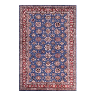 Boho Chic Rustic Super Kazak Blue/Red Wool Rug - 11'8'' X 15'6'' For Sale