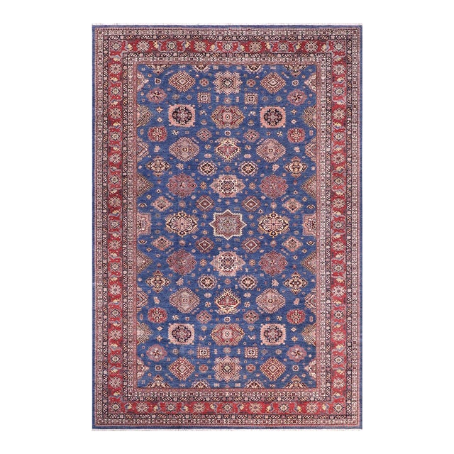 Boho Chic Rustic Super Kazak Blue/Red Wool Rug - 11'8'' X 15'6'' For Sale