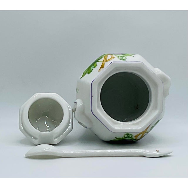 Lenox 1980s Lenox “Orchard” Porcelain Jam & Jelly Jar Set — 6 Jars With Lids, Spoons & Wooden Two-Tier Caddy For Sale - Image 4 of 17