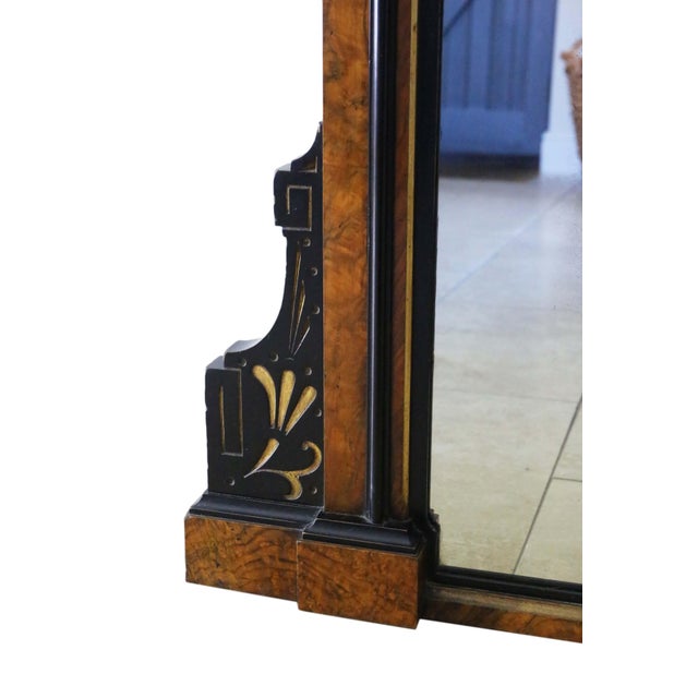 Wood Large Antique Aesthetic Movement Burr Walnut and Ebonised Overmantle Wall Mirror, 1880s For Sale - Image 7 of 9