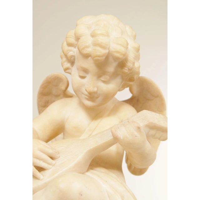 Cream Antique Renaissance Revival Alabaster Carved Cherub Statue For Sale - Image 8 of 13