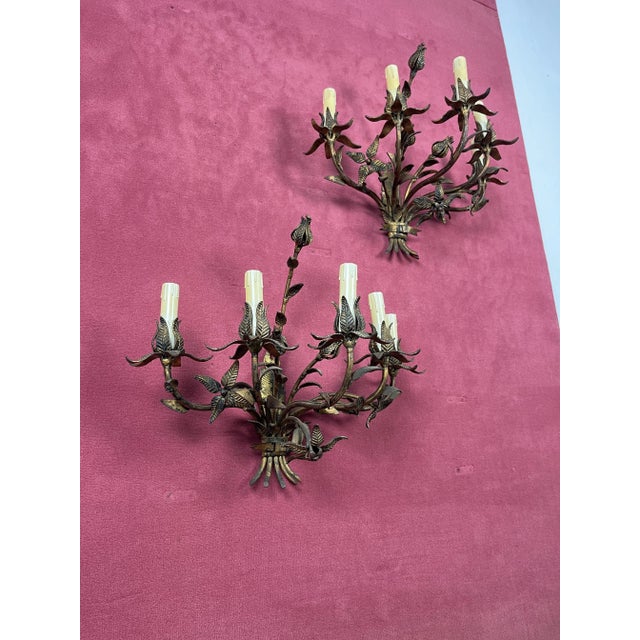 Mid-Century French 5-Light Wall Lamps, 1950s, Set of 2 For Sale - Image 10 of 11