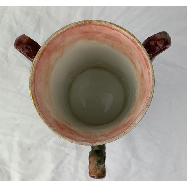 Vintage ceramic three handled hand painted vase