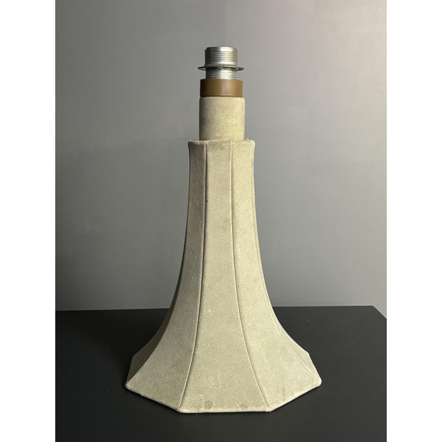 Lovely suede xl table lamp ( 64 cm with a diameter of 50cm ) attributed to the 60s and 70s and most likely made in...