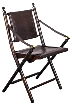 Folding Chair in Mahogany, Faux Bamboo, Leather and Brass, 1960s