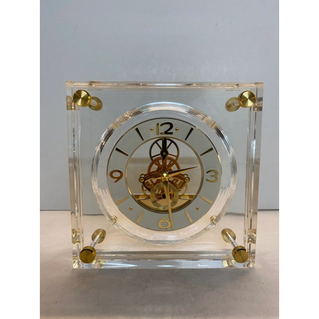 Mid-Century Modern Skeleton Seiko Clock with Gold Accent