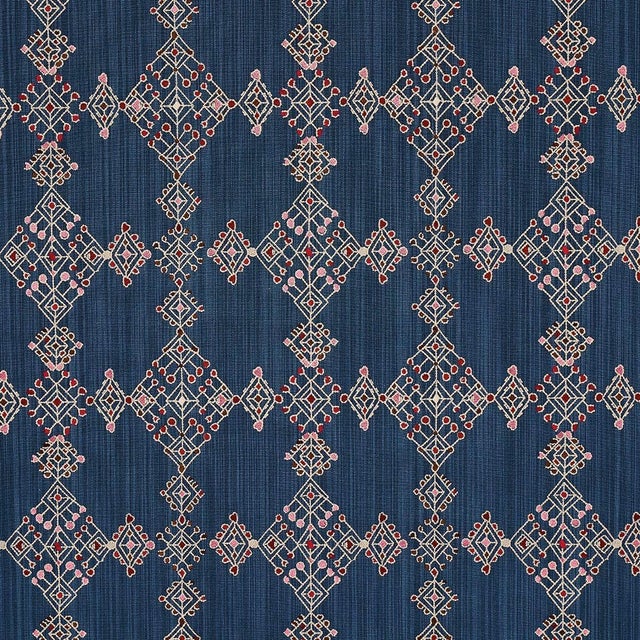 Sample - Schumacher Kalindi Embroidery Fabric in Indigo For Sale