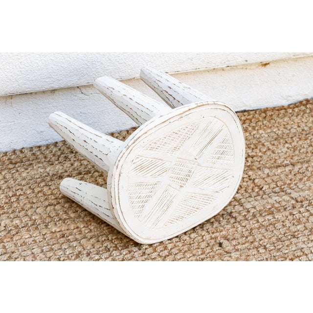 Coastal White Carved Nupe Stool For Sale In Los Angeles - Image 6 of 7