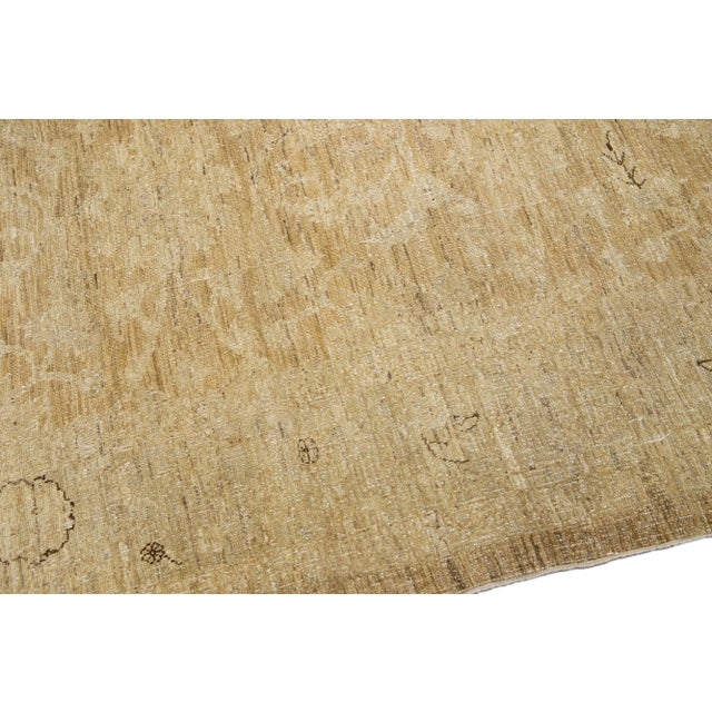Tan Tan Modern Tabriz Style Handmade Floral Wool Rug For Sale - Image 8 of 13