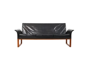 Danish Black Leather Sofa in Teak and Leather, 1960s