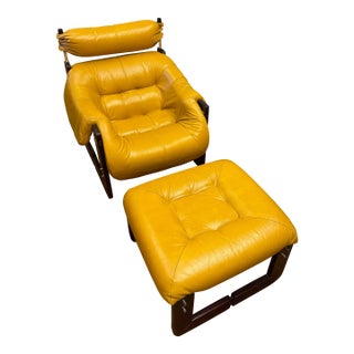 Matching Lounge Chair and Ottoman by Percival Lafer, Mp-97, Brazilian Rosewood With Original Mustard Leather For Sale