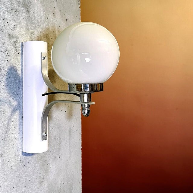 Portuguese White Metal and Opaline Glass Globe Wall Sconce Light, 1990s For Sale - Image 11 of 11