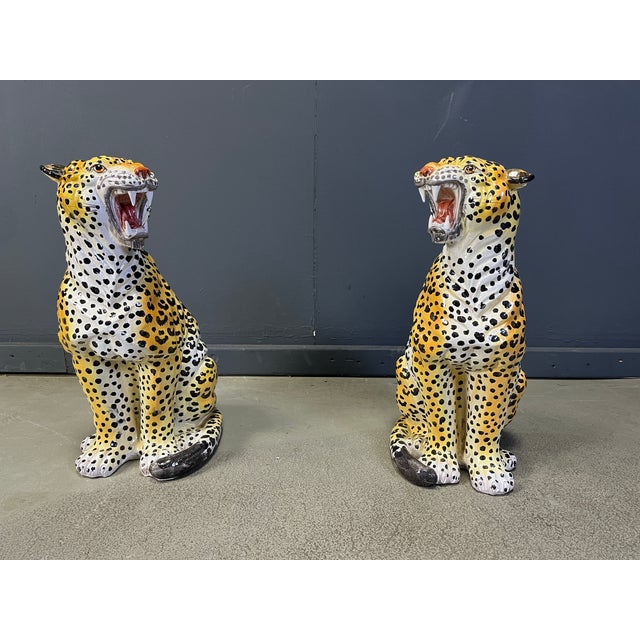 Ceramic Italian Glazed Terracotta Leopard Figures, 1960s, Set of 2 For Sale - Image 7 of 13