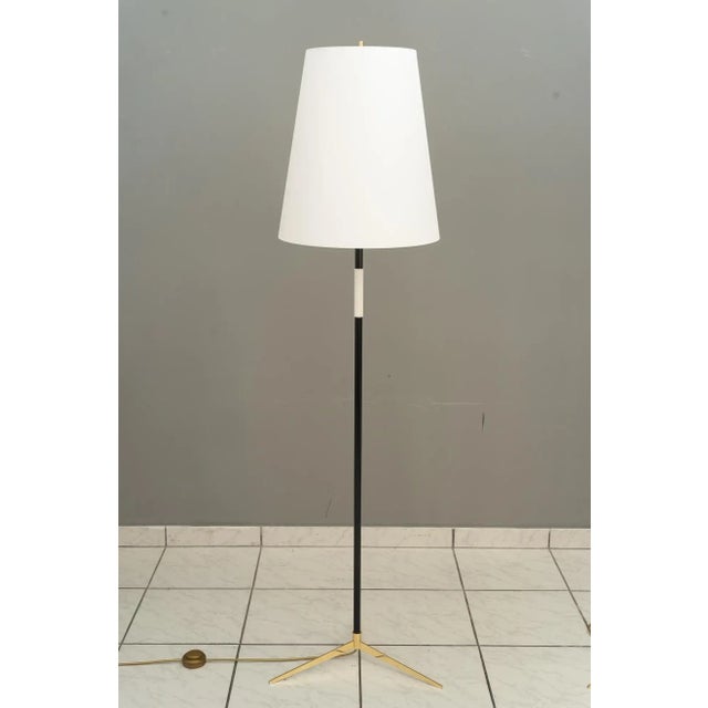 Two kalmar floor lamps around 1950s with fabric shades Polished and stove enamelled Fabric shades are replaced ( new ). I...