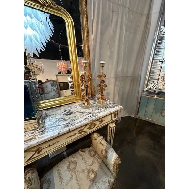 Modern Pair of Modern Murano Peach Ball Form Lamps For Sale - Image 3 of 5