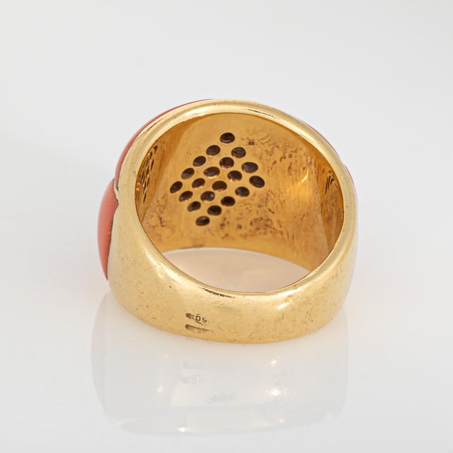 1980s 80s Vintage Coral Diamond Cigar Band 18k Yellow Gold Sz 6.25 Ring Fine Jewelry For Sale - Image 5 of 7