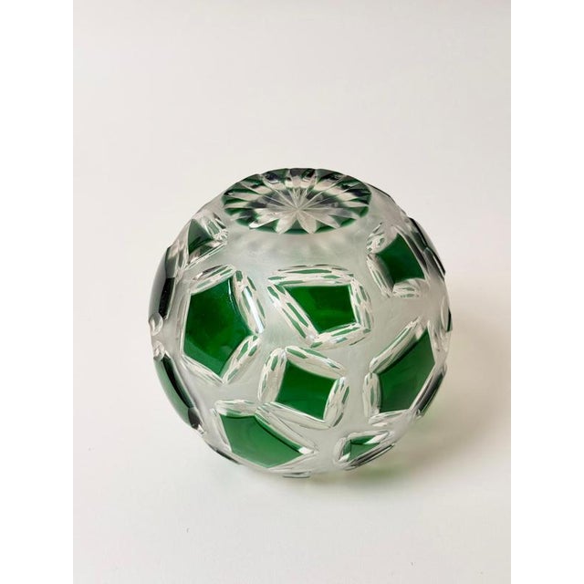 Bohemian Emerald Green Lead Crystal Vase with Hand-Cut Faceted Decorations, 1960s For Sale - Image 10 of 14