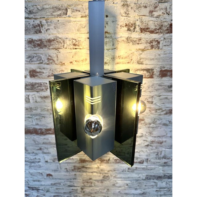 Vintage Italian Pendant Lamp in Aluminium and Smoked Glass, 1970s For Sale - Image 13 of 15