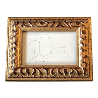 Original Vintage Robert Cooke Miniature Abstract Pencil Drawing Vintage Frame For Sale