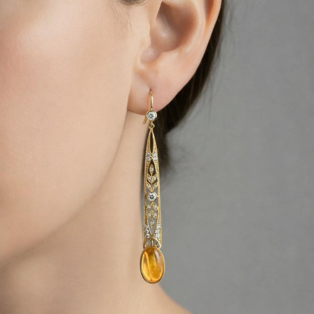Art Nouveau Citrine Drop Earrings Silver, Gold, A Pair For Sale - Image 6 of 6