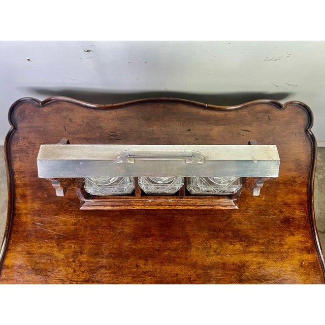 Wood Victorian Decanter Set in Oak Caddy, Crystal & Metal, England, 19th C. For Sale - Image 7 of 17