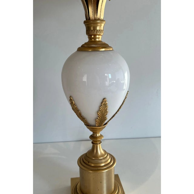 1970 Table Lamp in Gold Nickel and White Opaline in the Shape of an Ostrich Egg in the Style of Maison Charles For Sale - Image 9 of 12