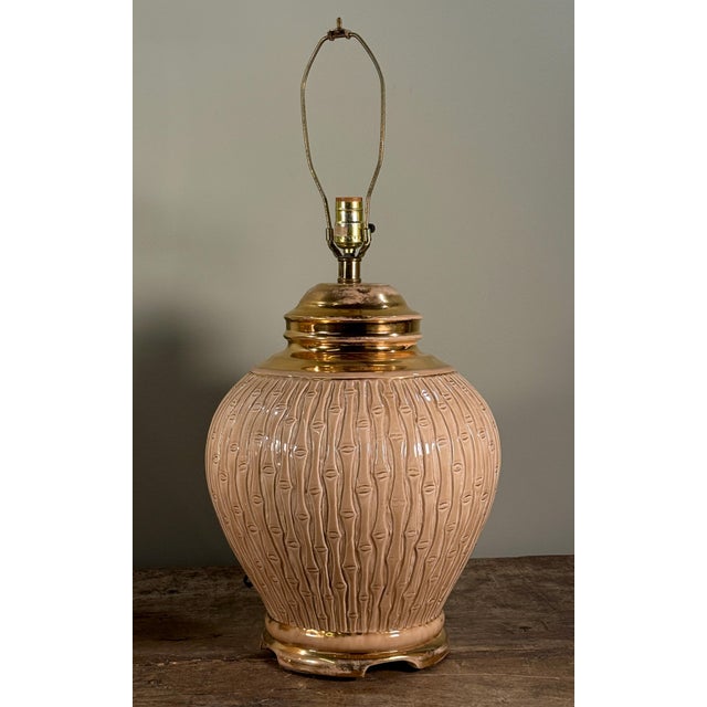 Mid-Century Modern Vintage Ceramic Faux Bamboo Table Lamps With Gold Accents - A Pair For Sale - Image 3 of 10