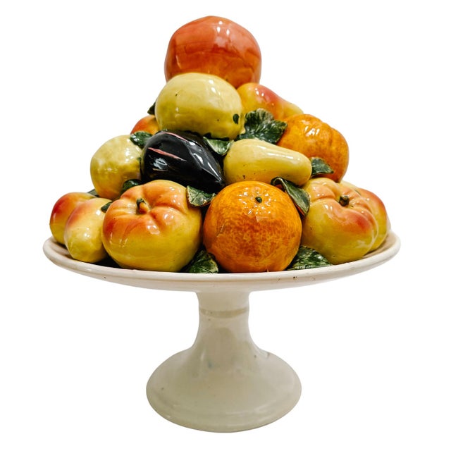 Mediterranean Large Scale Spanish Faience Mixed Fruit Topiary Centerpiece on Pedestal For Sale - Image 3 of 7