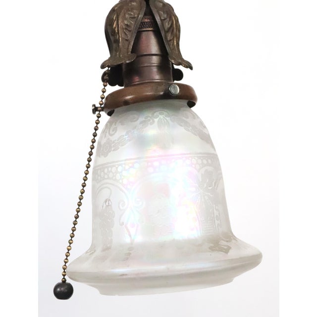 Mid 20th Century Mid 20th Century Victorian Barley Twist Bridge Iridescent Glass Shade Floor Lamp For Sale - Image 5 of 12