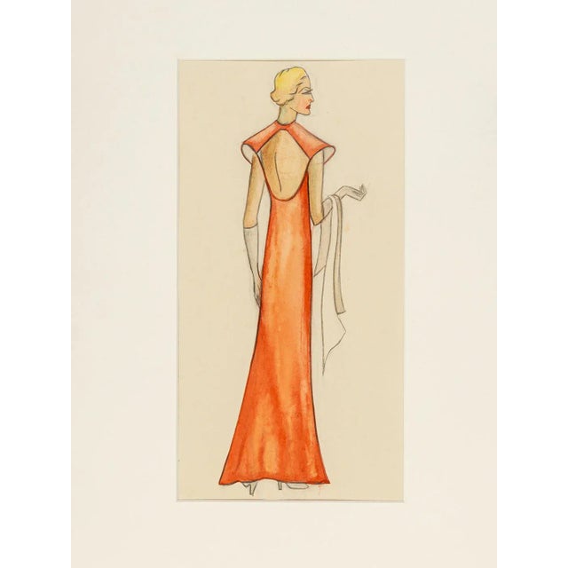 1920s Art Deco Fashion Drawings IV, 1920s, Gouache on Paper, Framed, Set of 3 For Sale - Image 5 of 10