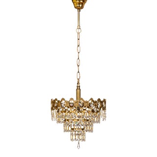 1970s Crystal & Brass Waterfall Chandelier For Sale
