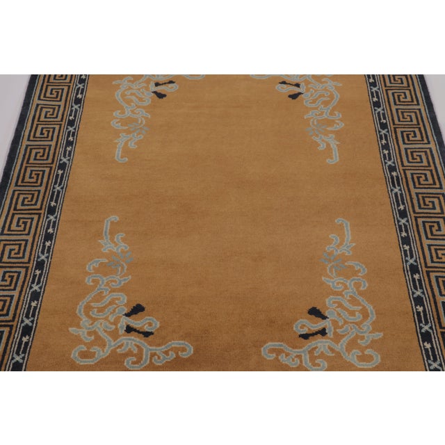 Rug & Kilim Rug & Kilim’s Chinese Art Deco Inspired Square Rug, Brown With Greek Key Border For Sale - Image 4 of 8