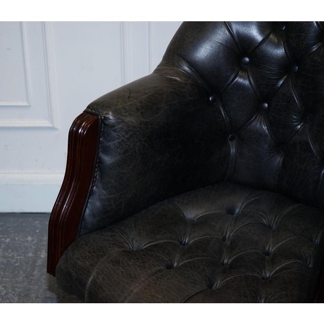 Gold Vintage Chesterfield Dark Aged Grey Leather Directors Swifel Captains Chair For Sale - Image 8 of 16