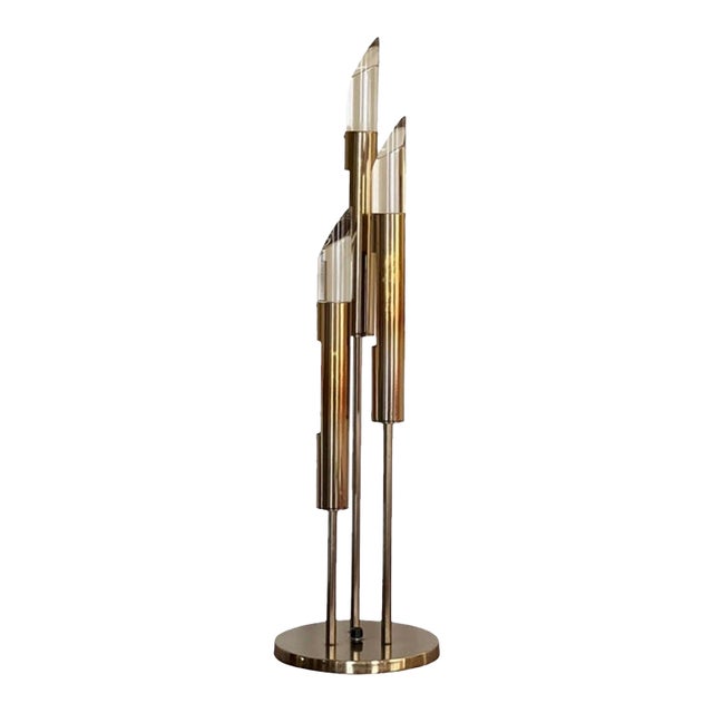 1970s Modern 3-Light Brass and Lucite Lamp by Laurel Lamp Company For Sale