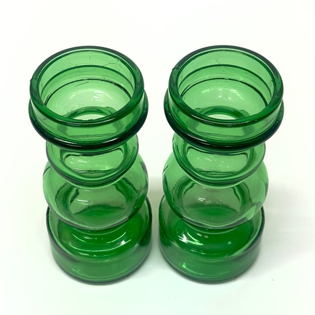 Vintage Curvaceous Green Glass Vases, Made in Italy - A Pair For Sale In Miami - Image 6 of 7