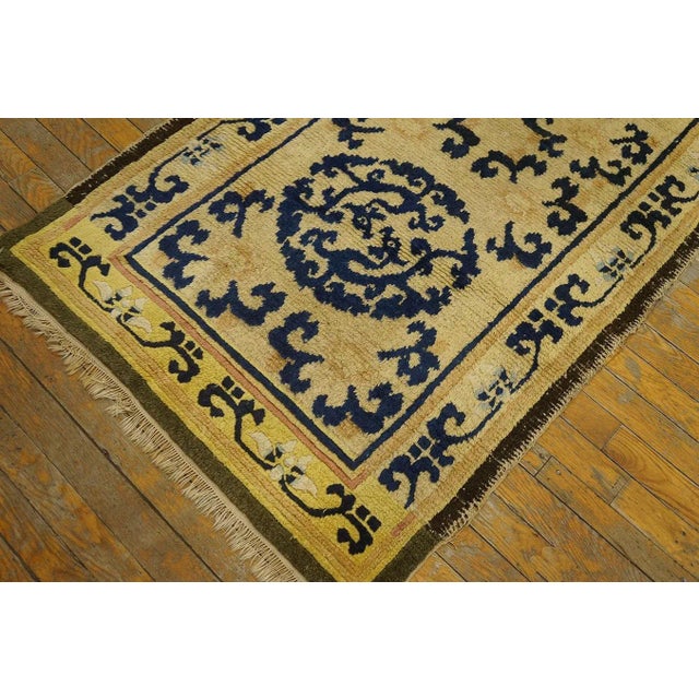 1775s Antique Ningxia Chinese Dragon Medallion Beige Hallway Runner Rug For Sale - Image 10 of 12