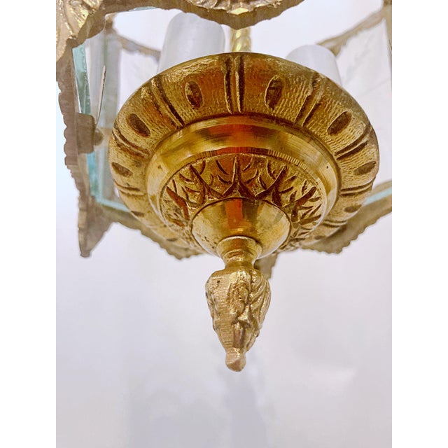 Vintage Bronze Lantern With Etched Glass Panels For Sale In New York - Image 6 of 8