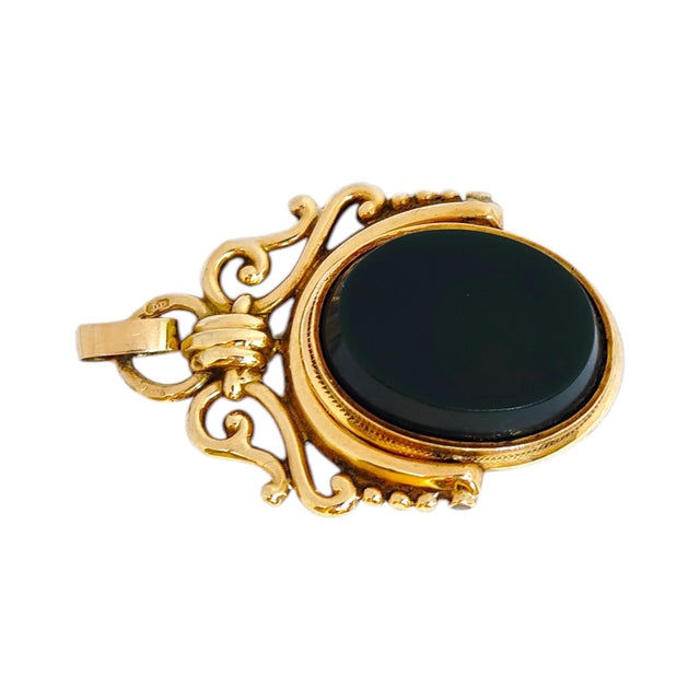 Early 20th Century Antique 14k Gold Mother-of-Pearl and Onyx Flip Fob Pendant For Sale - Image 5 of 11