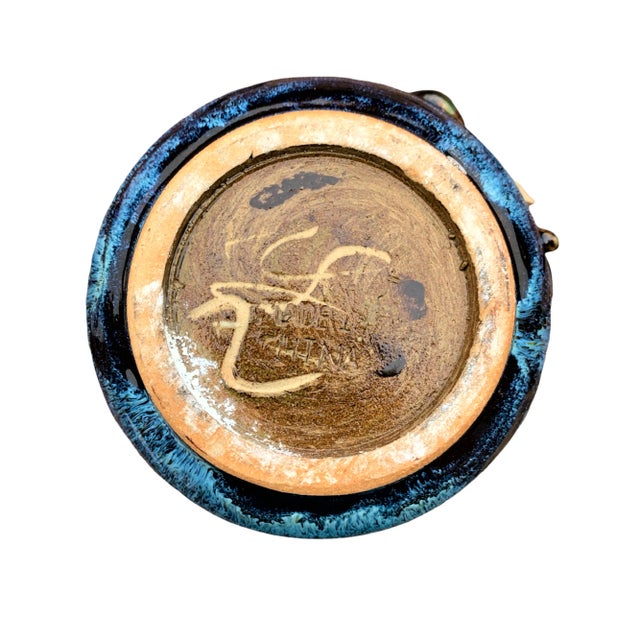 Vintage Blue Drip & Floral Chinese Pottery Vase For Sale - Image 9 of 12