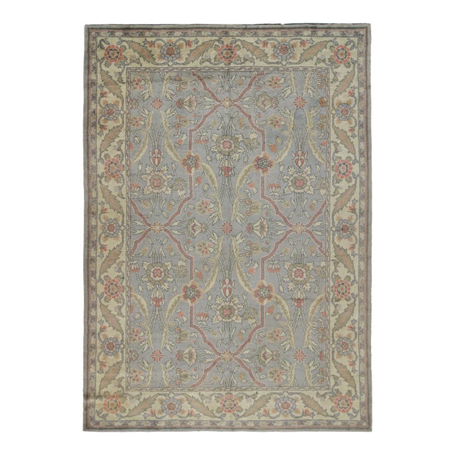 Antique Donegal Arts & Crafts Rug in Blue With Floral Patterns by Rug & Kilim For Sale